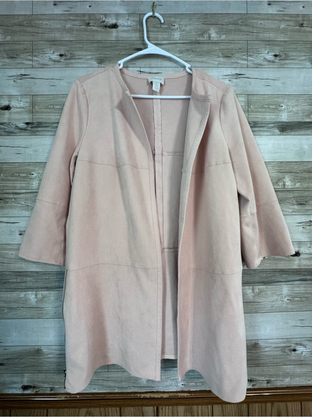 Chico's Petal Pink Faux Suede Open Jacket Size 1